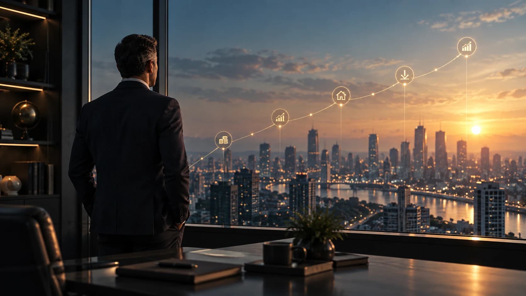 A professional looking toward long-term financial milestones across investments, property and net worth