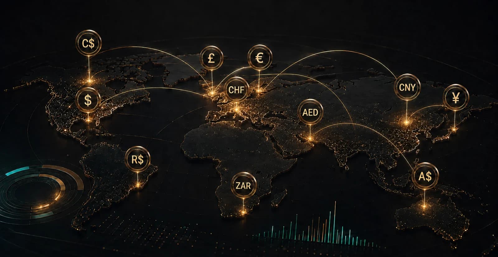Global multi-currency network connecting financial accounts across jurisdictions