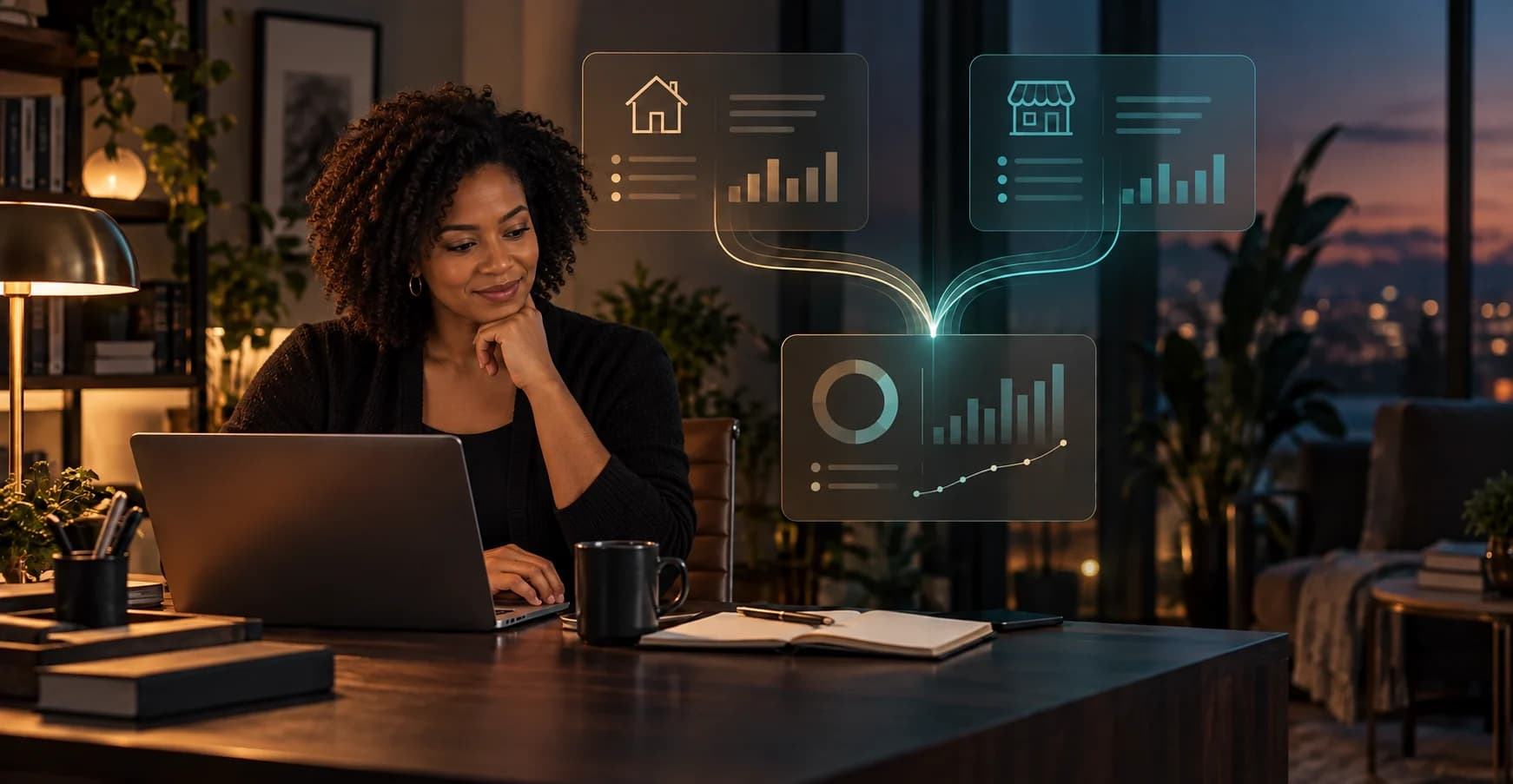 Small-business owner reviewing separate personal and business cash flows in one unified financial view